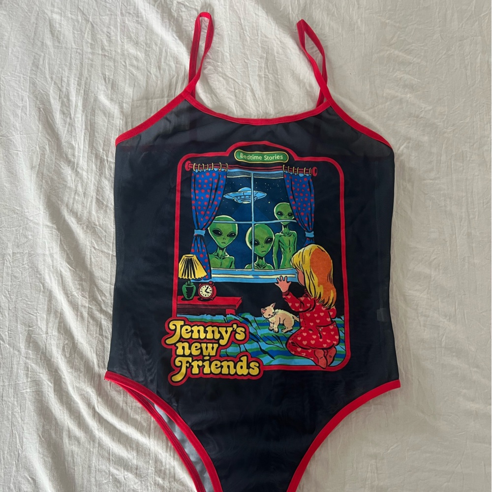 SHEIN Black Red Graphic Bodysuit